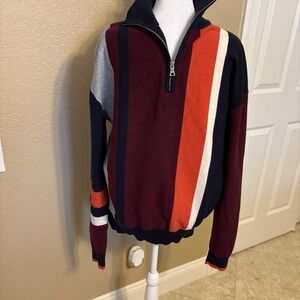 Urban Outfitters Men's 1/4 Zip Striped Sweater, Large